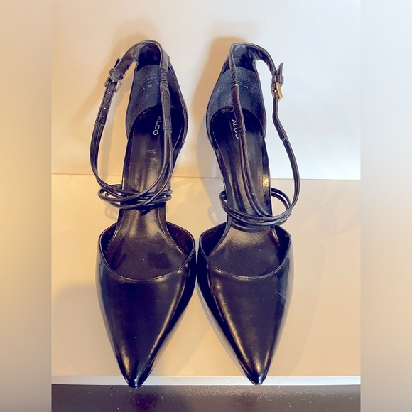 Black leather stilettos with criss cross straps Women’s size 8 - Picture 2 of 6